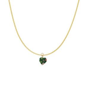 Green Floral Glass Heart Gold Charm Necklace